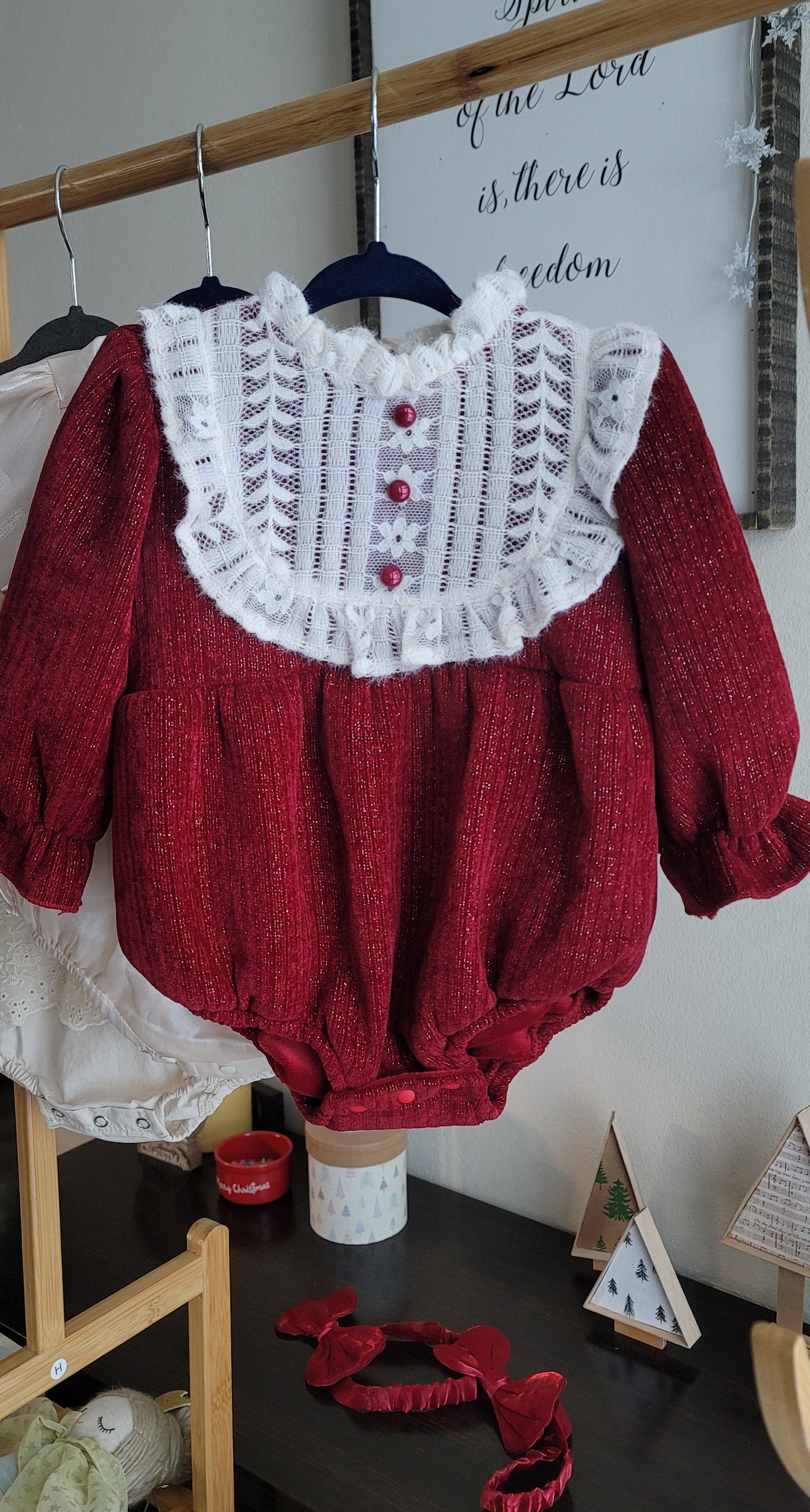 Burgundy Christmas baby romper