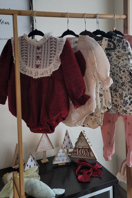 Burgundy Christmas baby romper