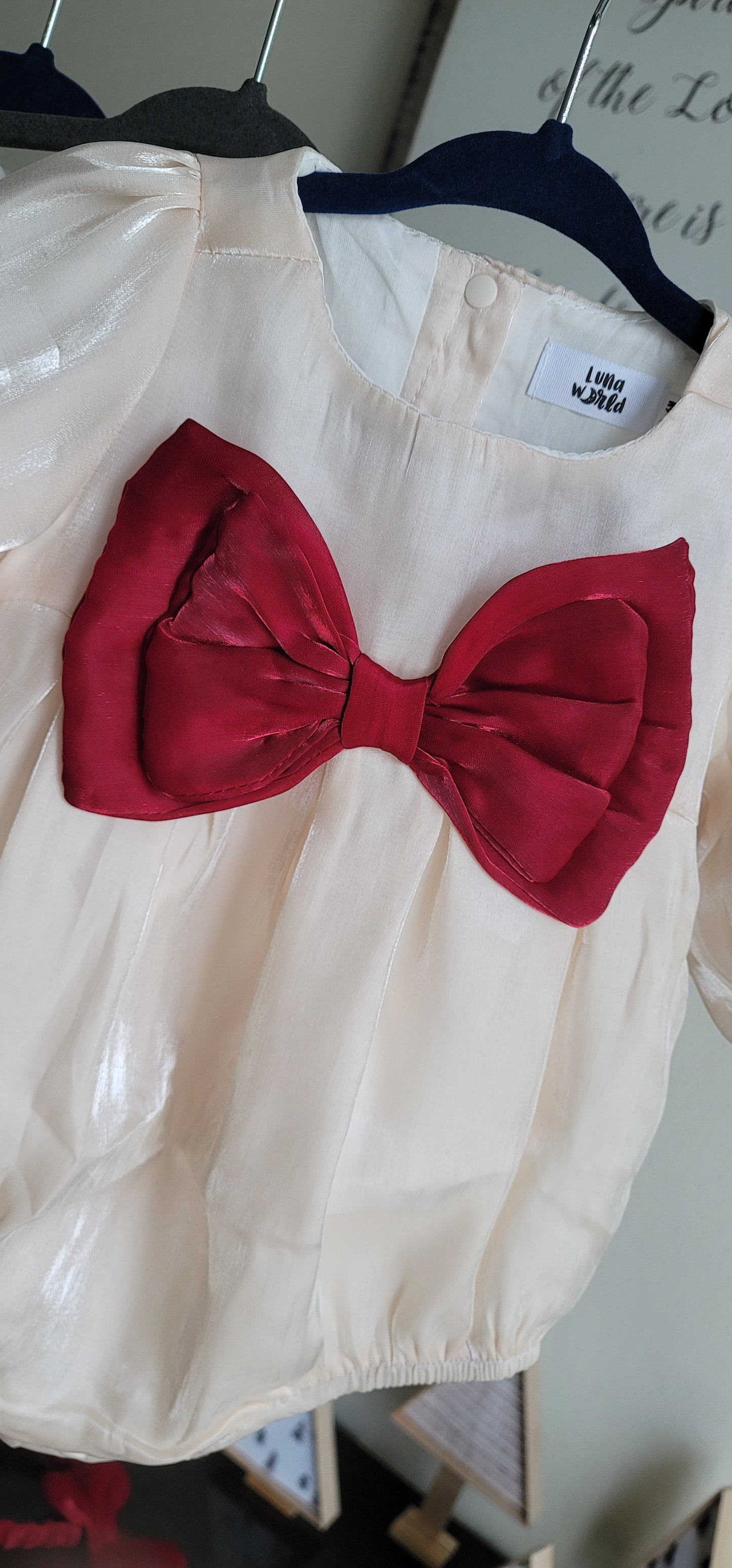 Red bow baby romper